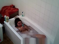 Big tittied college slut Aylie takes a bath